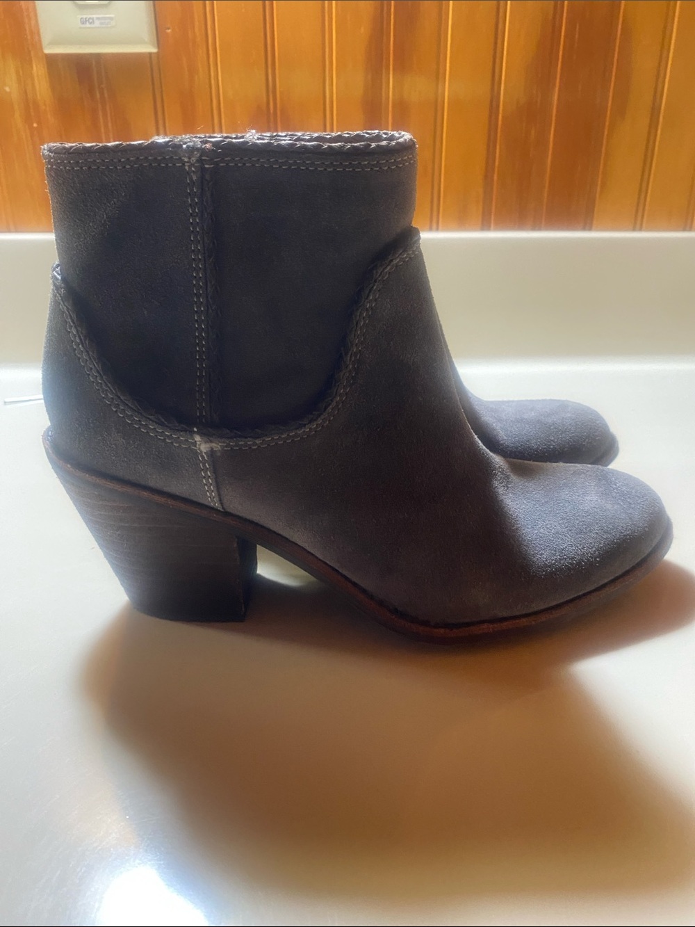 Sofft Gray Suede Ankle Booties with Side Zip